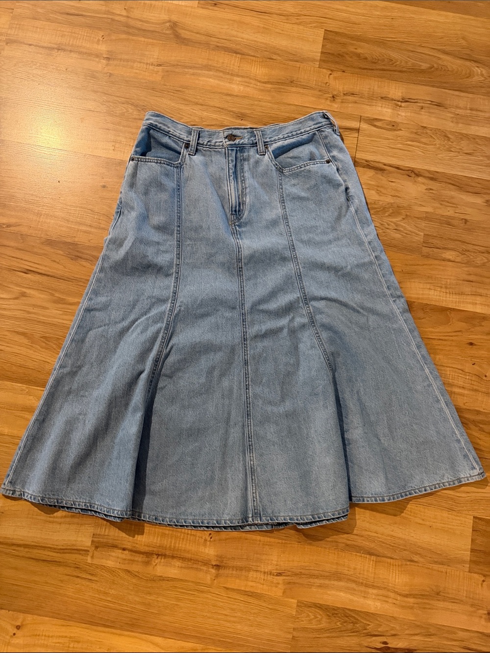 Levi's Light Wash Fit & Flare Midi Skirt